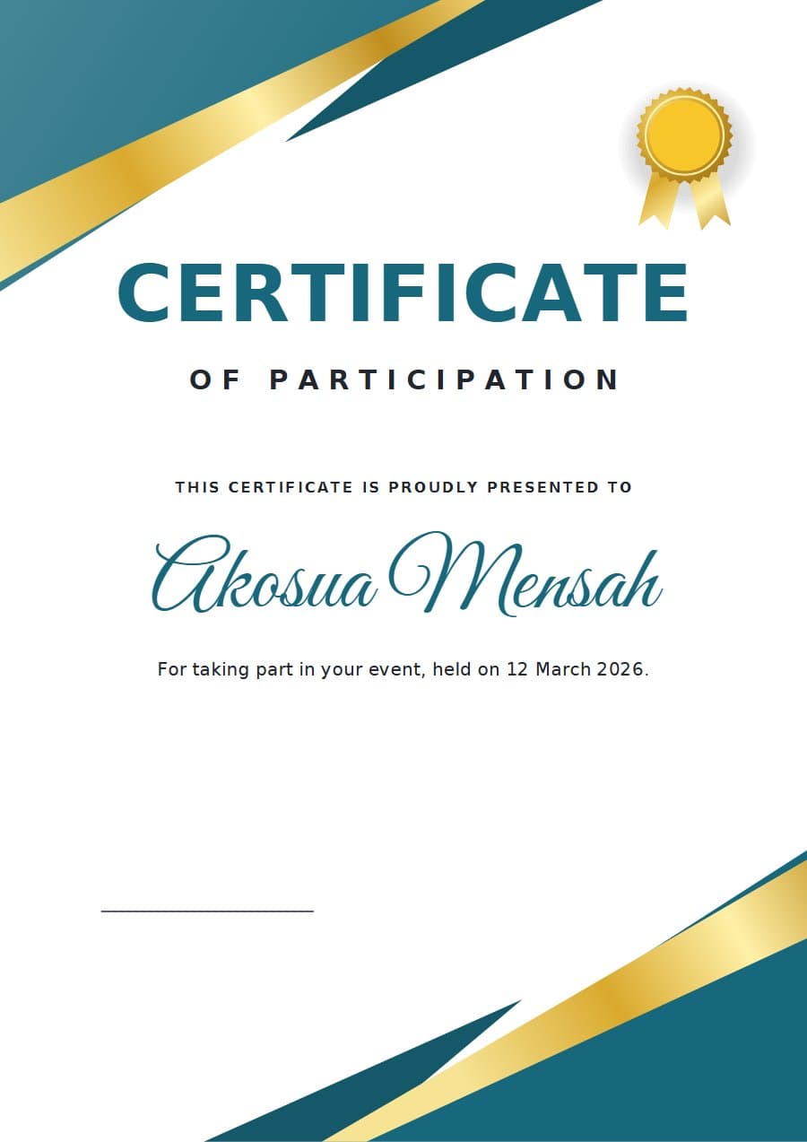 Teal Diagonal certificate design